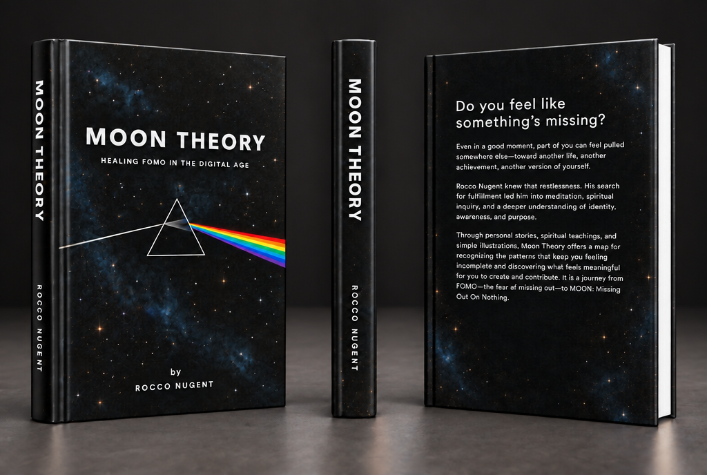 Moon Theory cover design, showing the front, spine and back
